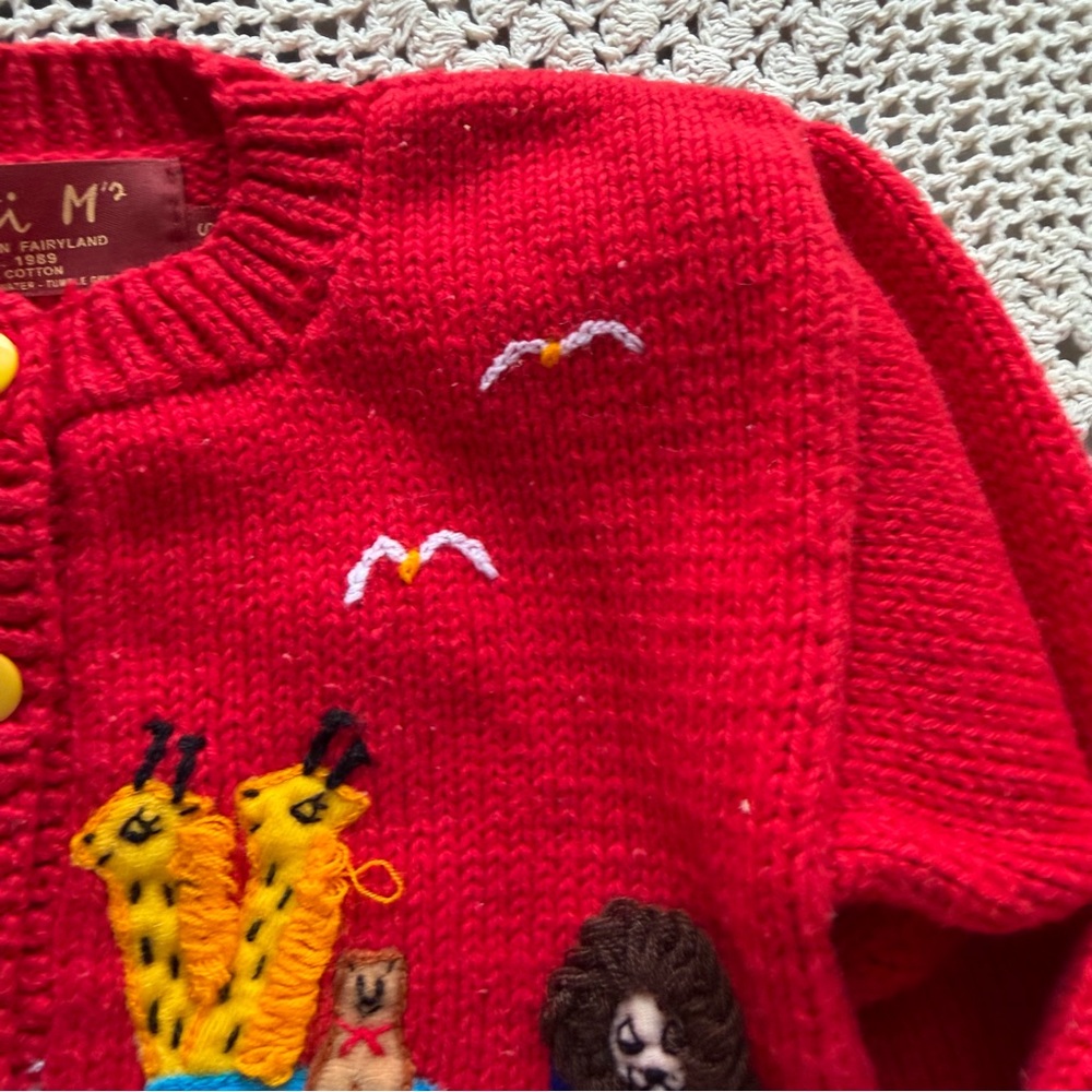 Vintage Toddler Cardigan Sweater Zoo Animal Circus Train Red Size 2 Cotton - Picture 3 of 14